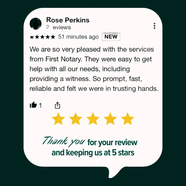 Five-star review from Nicole Ojeda-Johns: “So convenient! So easy to schedule! Very professional and affordable. Will be using for all my future notary needs”